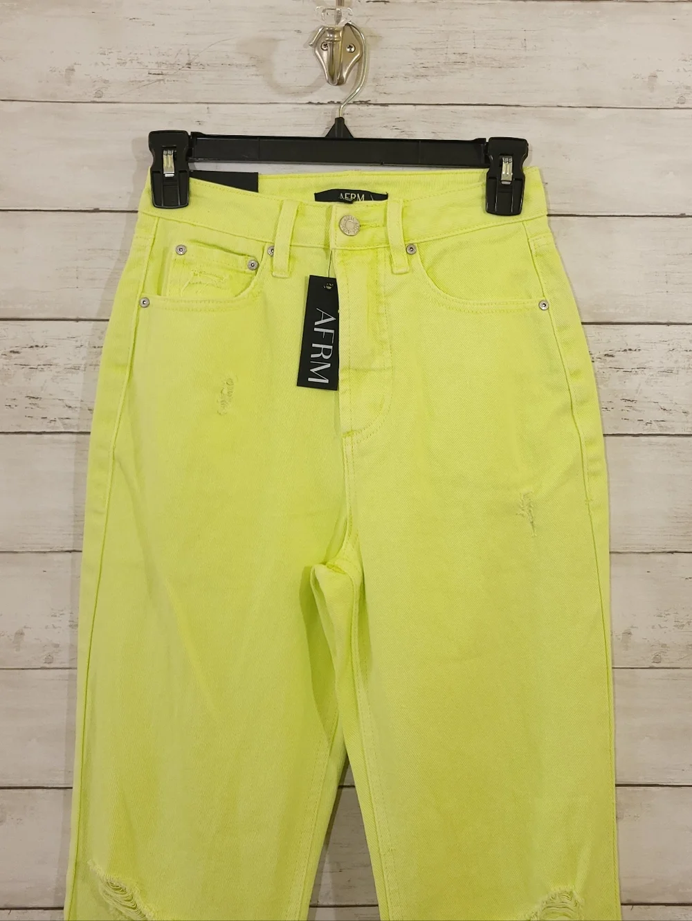 AFRM Oden High Rise Wide‎ Leg Jeans Faded Neon Yellow Distressed Size 24 NWT